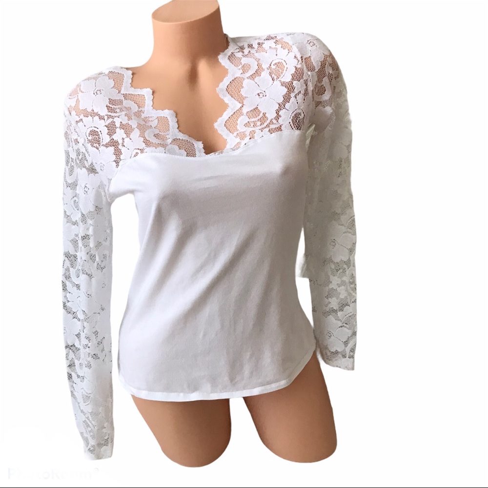 NWOT White Lacy Cotton Sleep Shirt - Picture 3 of 9